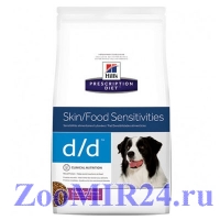 Hill's Prescription Diet Canine d/d Food Sensitivities корм для собак диета для поддержания здоровья кожи и при пищевой аллергии Утка и рис.