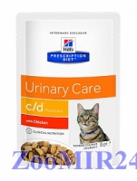 Hill's Prescription Diet  Feline с/d Курица, при мочекаменной болезни, 85гр. (пауч)