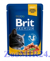 Brit Premium для взрослых кошек с лососем и форелью, 100 гр пауч