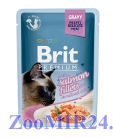 Brit Premium Cat Gravy для кастрированных котов и стерилизованных кошек кусочки филе лосося в соусе, 85 гр пауч