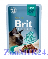 Brit Premium Cat Gravy для взрослых кошек кусочки филе говядины в соусе, 85 гр пауч