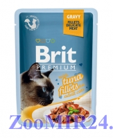 Brit Premium Cat Gravy для взрослых кошек кусочки филе тунца в соусе, 85 гр пауч