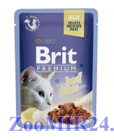 Brit Premium Cat Jelly для взрослых кошек кусочки филе говядины в желе, 85 гр пауч