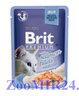 Brit Premium Cat Jelly для взрослых кошек кусочки филе лосося в желе, 85 гр пауч